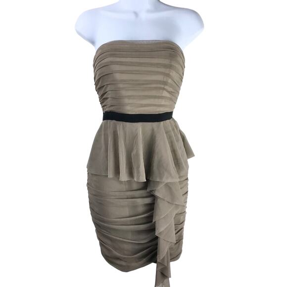 Jessica Simpson Strapless Mesh Peplum Dress Taupe Sz 4 - Picture 1 of 10